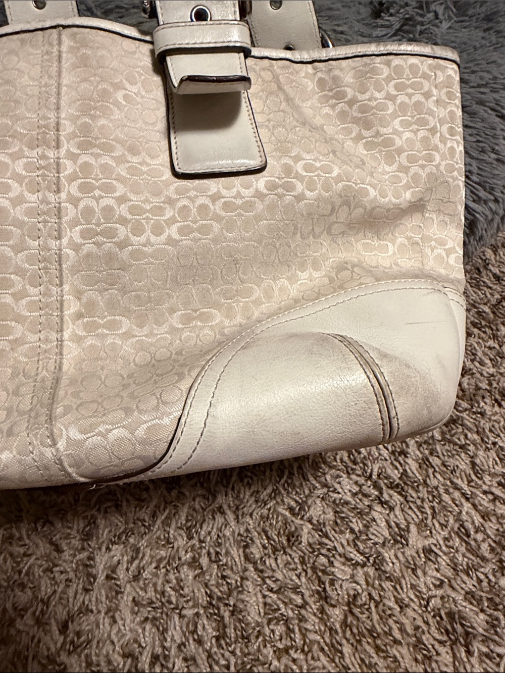 Coach Cream and White Signature Tote - Picture 3 of 4